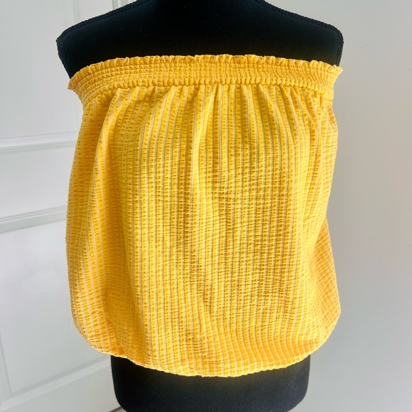 Anthropologie | Yellow Seersucker Strapless Top | L - Picture 2 of 7
